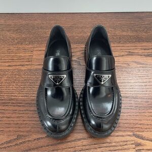 Prada Women’s Black Leather Logo Loafers